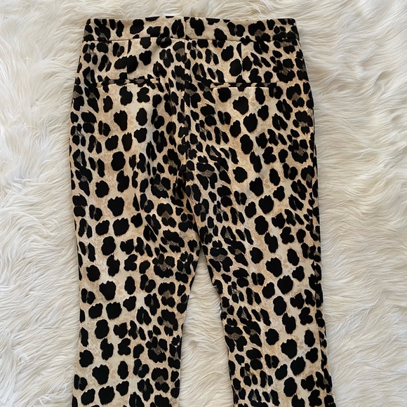 Zara Tan Black Leopard Print Crop Trousers Cheetah Pants - Picture 6 of 8